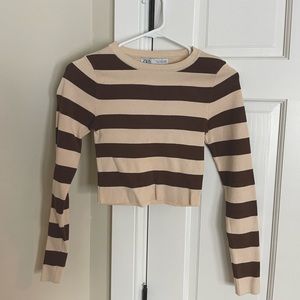 Zara Cropped Knit Long Sleeve Striped Tee